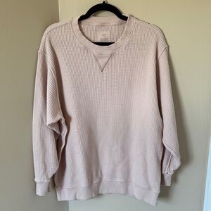 Aerie Waffle Knit Crewneck Sweatshirt, Pink, Medium